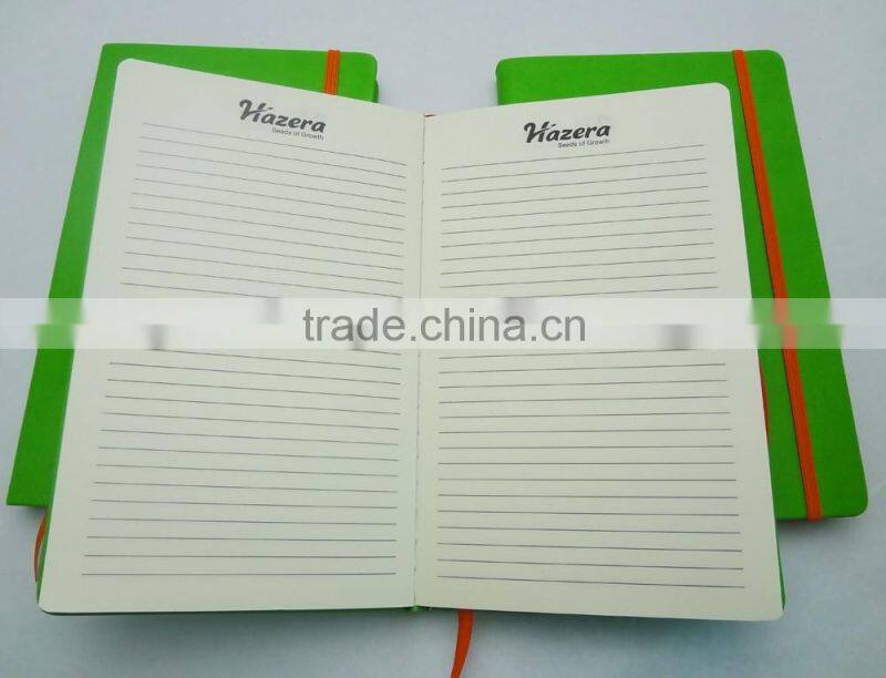green leather with orange elastic band customized design your own notebook