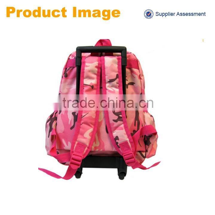 alibaba China wholesale customized fashion pink 14'' school backpack with wheels