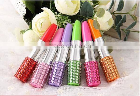 Creative Plastic Lipstick Ball-point Pen With Rhinestone