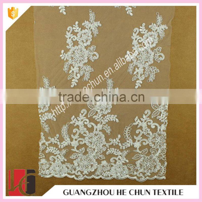 HC-6173-1 Hechun Imitation Crystal Acrylic Handmade Design Beaded Heavy Bridal Lace Fabric