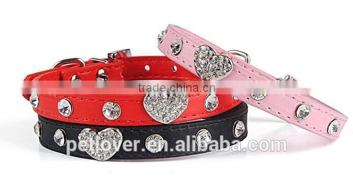 Bling Heart Studded Leather Dog Collar wholesale