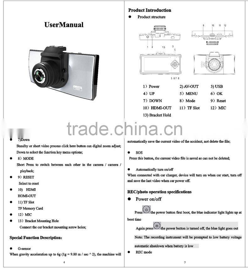 2.7 Inch 3.0MP 170 Degree 1080P Full HD Car DVR Recorder