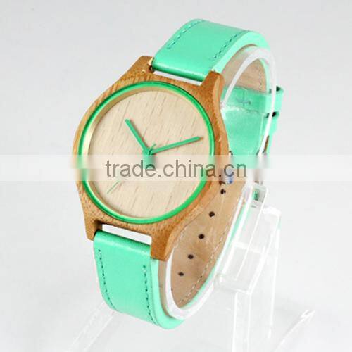 hot sale newest wood case with leather band fashion colorful ladies watch(WJ-3910)