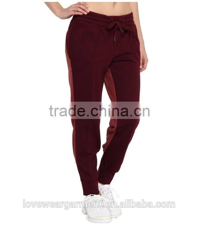Customized cut block women french terry red jogger sweatpants