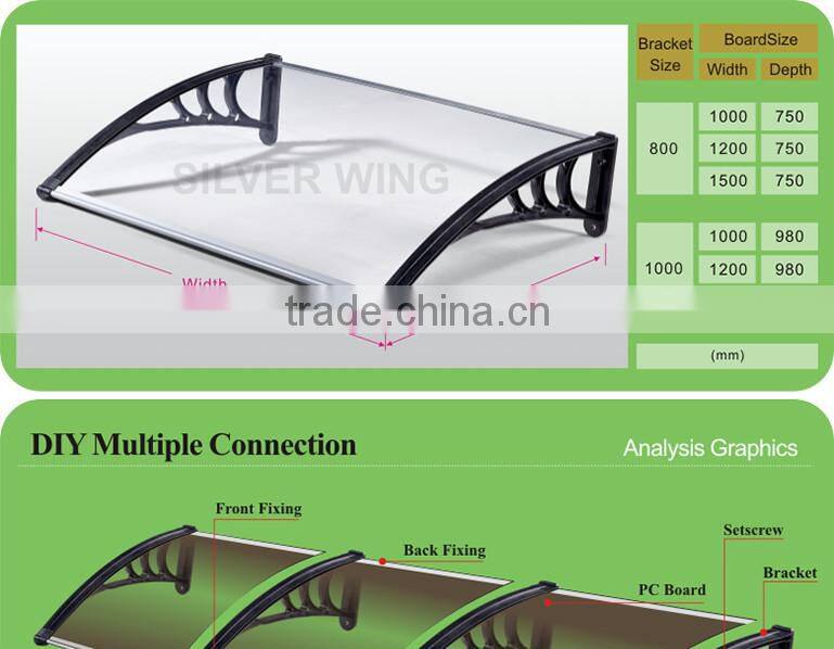 SILVER WING DIY Polycarbonate Door Canopy- Projection-800/1000mm