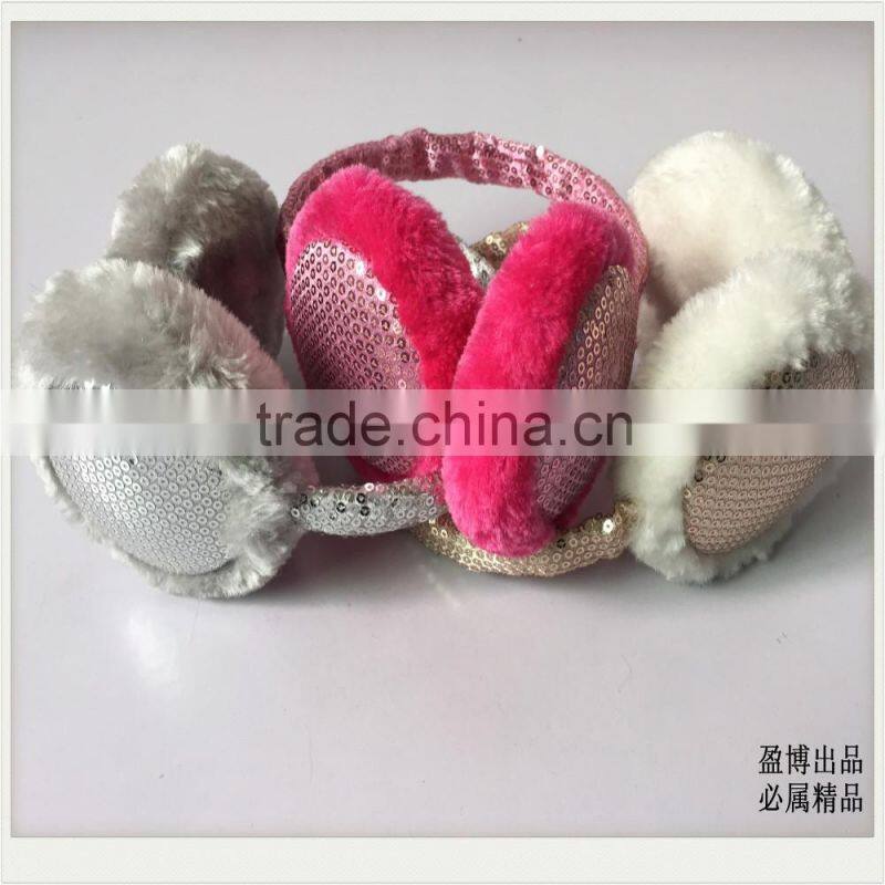 2016 ear muffs for girls Telescopic adjusting the size of girls rose red sequined bow Plush warm winter earmuffs