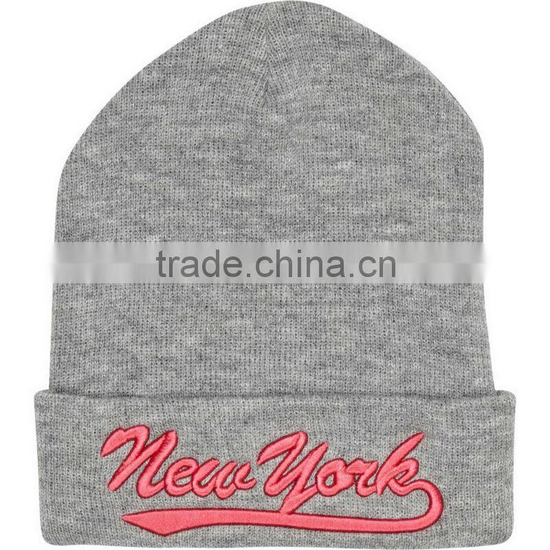 Plain grey embroidery knit beanie hat