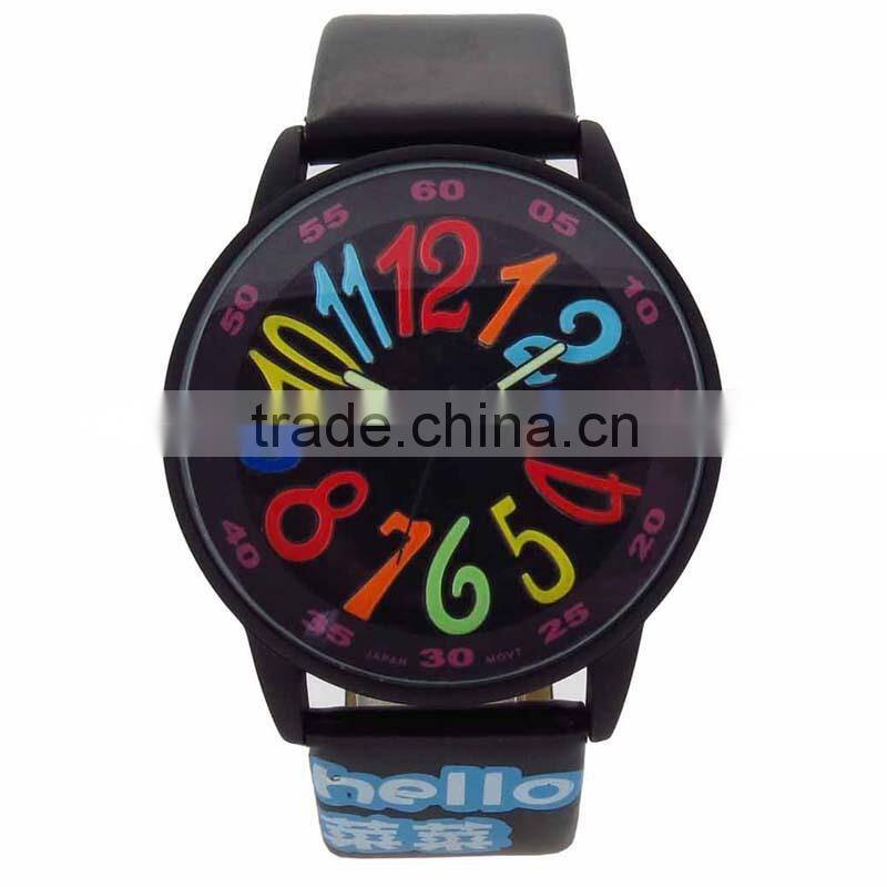 big case cute colorful numbers dial student watch