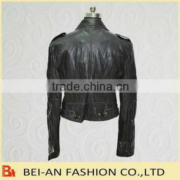 womens pu jacket with garment washed