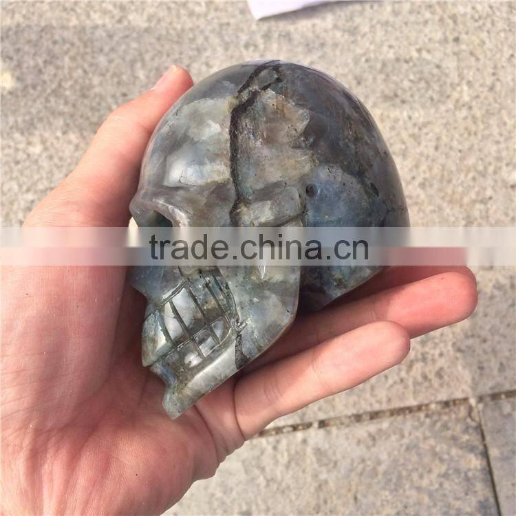 Natural Labradorite Skull Crystal Stone Angel Wings Ornaments