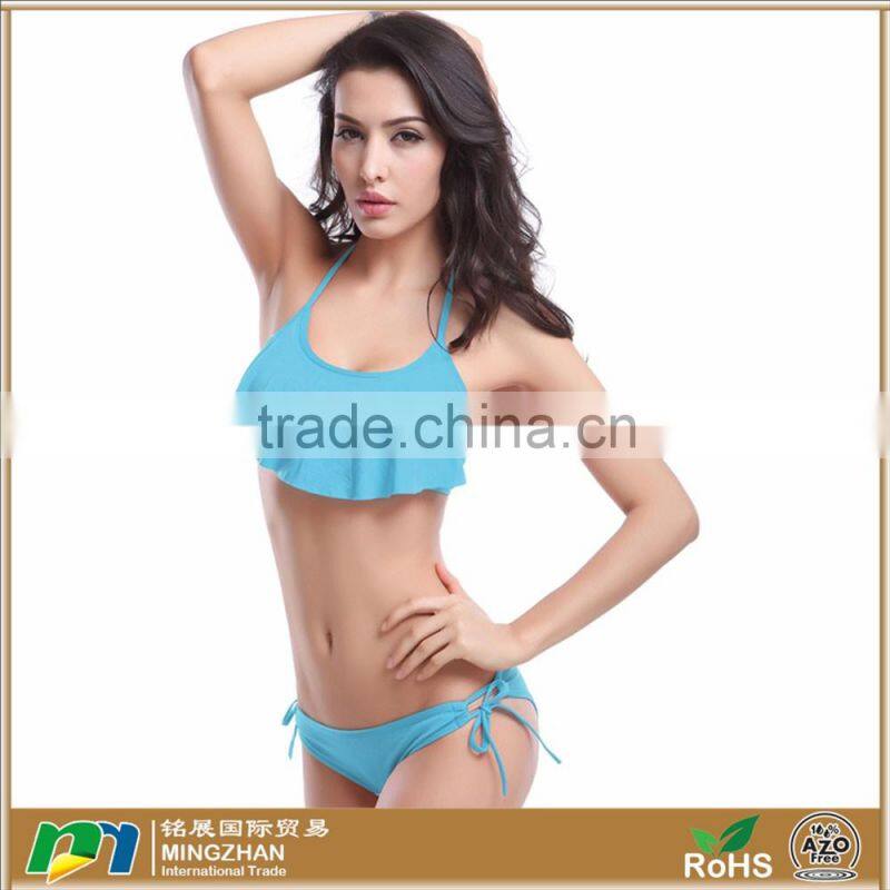 Women's Sexy Halter Ruffles Top Strings Bottom Bikini Sets Swimsuits