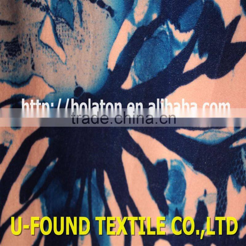 2015 hot sell 92% polyester 8% spandex digital print maple leaf design on ks spandex velvet for dress