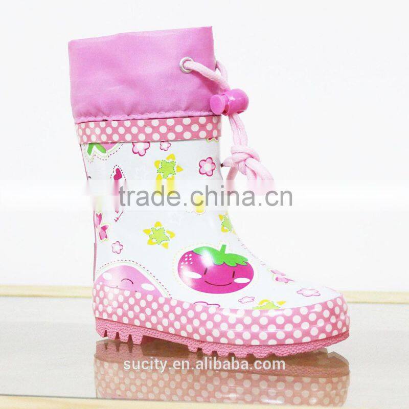 new products 2015 rainbow kids rubber rain boots with collar
