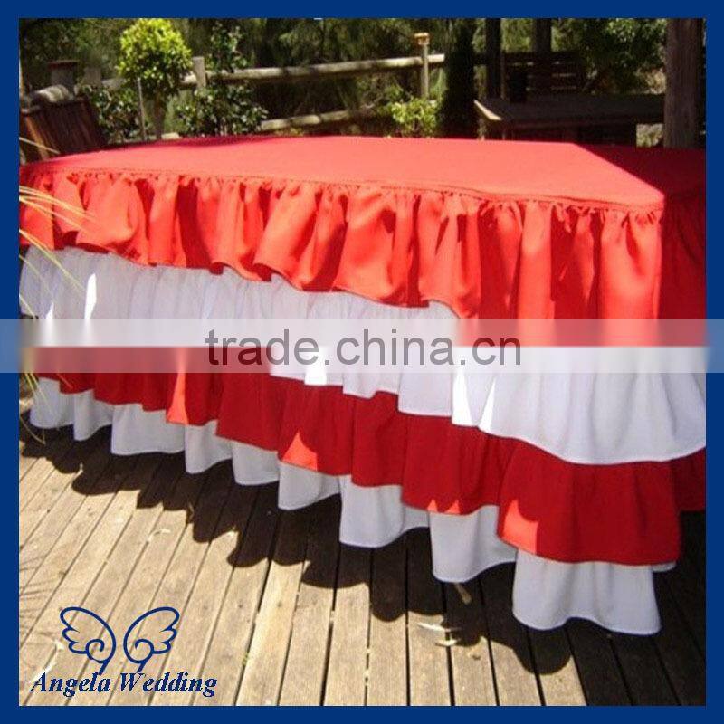 SK001C New 2015 elegant polyester ruffled steps in bridal grey table skirts