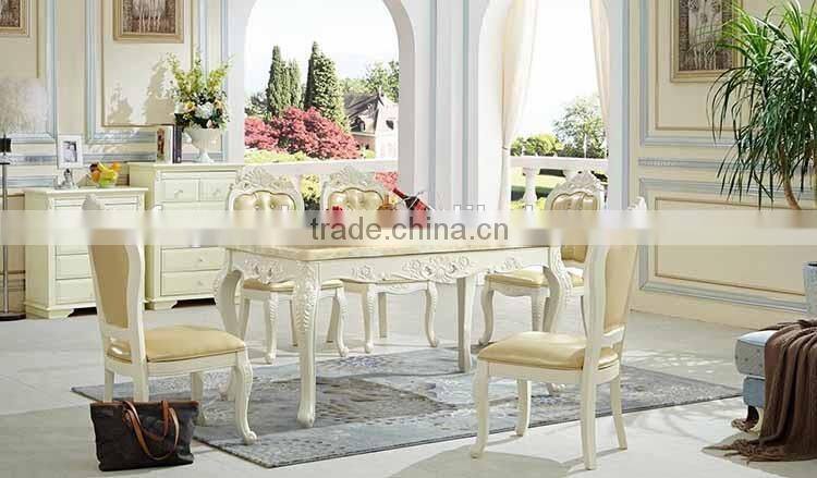 Elegant white dining room sets european style wood carved dining table chairs