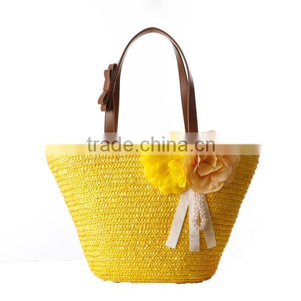 Fancy lady summer straw beach bag with flower,lady straw bag