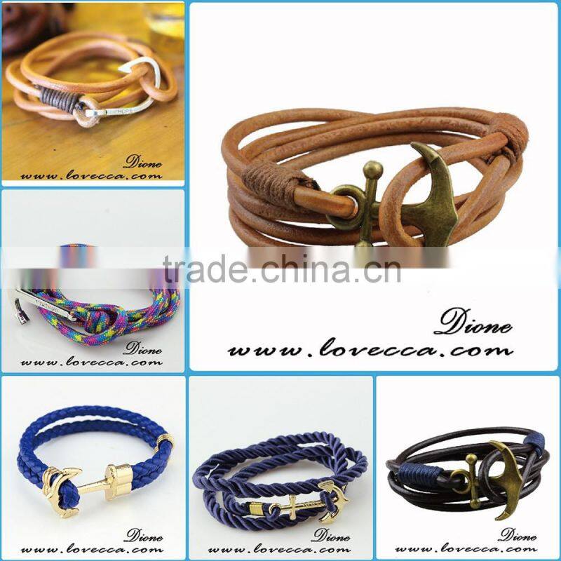 High Quality Colorful Leather Anchor Bracelet for Jewelry