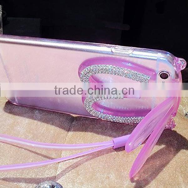 2015 New design rhinestone rabbit holder design tpu phone cases