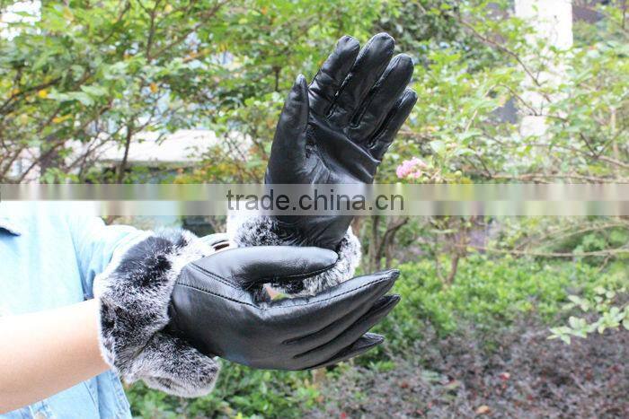 2015 new season special rex rabbit fur leather gloves for lady