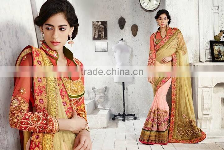 Gold & Magenta Georgette On Net Saree