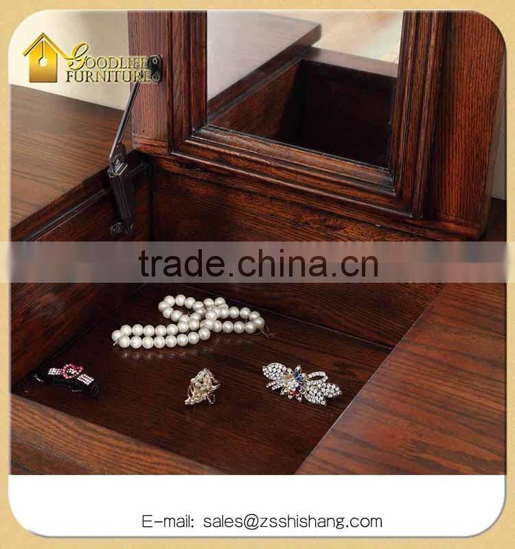 Multifunctional Antique Oak Wood Dressing Table and Writing Desk