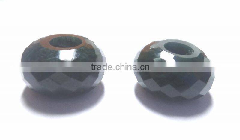 Green Jasper Fancy Faceted Handmade Roundel Big Hole Beads