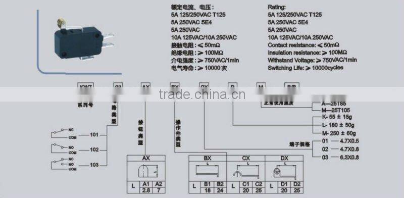 'KW4-03 micro switch t105 5A 250V