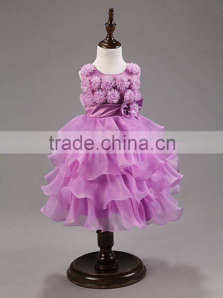 Top Quality Chic Rosette Flower Girl Dress Satin Girl Evening Dresses Fashion Children Pageant Party Dress Wedding Pettidress