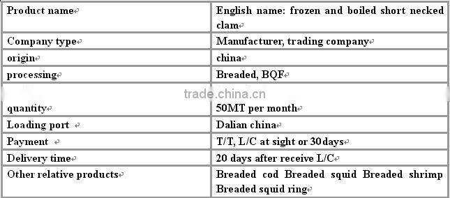 frozen and boiled short necked clam