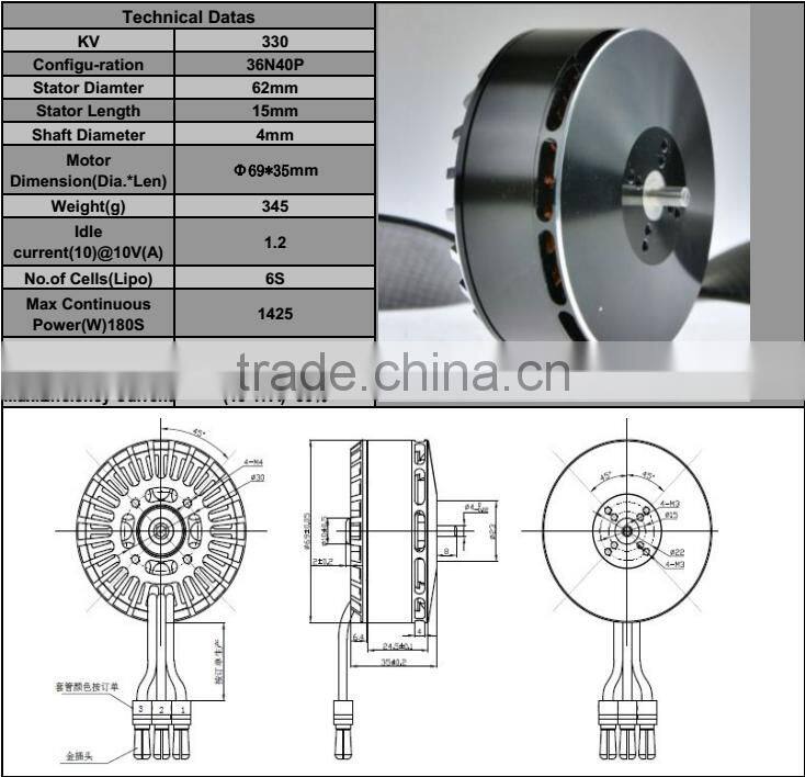 2016 NEW R9 6215 KV330 KV170 Brushless Motor Outrunner KV330 Electric Power Motor for Multi-rotor agricultural drone