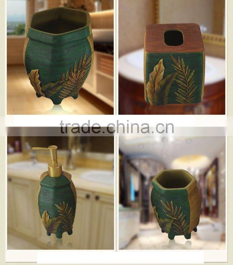 Resin leaves pattern Bathrooom Sets 6pcs bathroom accessory