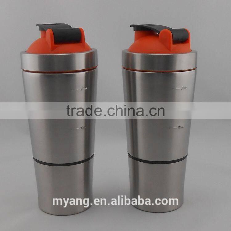 700ml 304# stainless steel insulated shaker bottle ,single wall 304 stainless steel custom protein shaker bottle