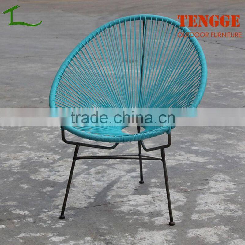 Turquoise color small round rattan acapulco chair and table
