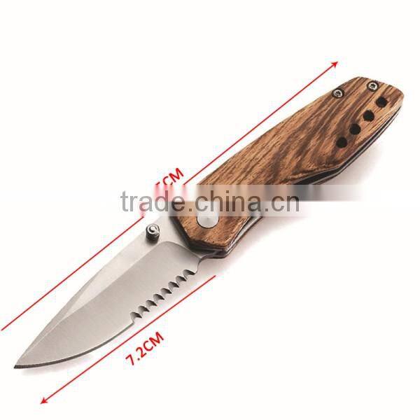 Real Zebra Wood Pocket Survival Stainless Steel Knife For Outdoor