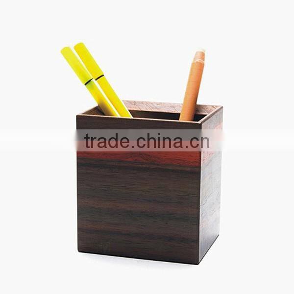 High Quality Square Wood Brush Pot, Stationery Storage Pen Holder