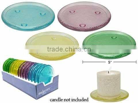 colored glass candle plate/ pillar holder