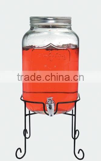 hotel square rustic glass mason beverage dispenser jas with spigot and metal rack