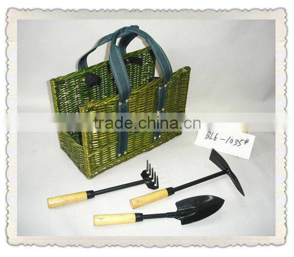 Wicker garden tool basket