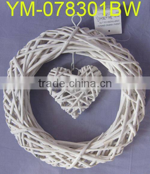 Decorative White Willow Wreath with Hanging Heart Decoration
