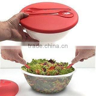 Salad/Storage/Serving bowl with built in serving spoon and fork