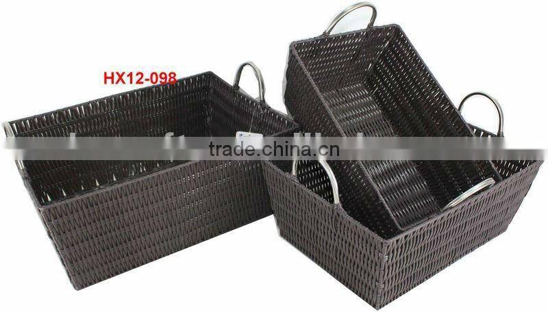 Plastic woven basket with handle sets of 3