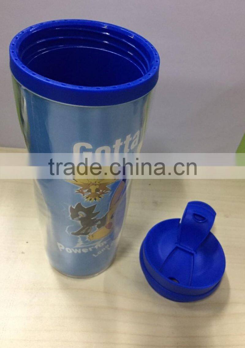 hot sale plastic double wall mug 350ml with customized logo