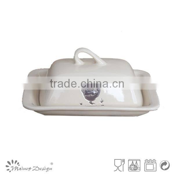 New design stonware hens lay eggs animal butter dish