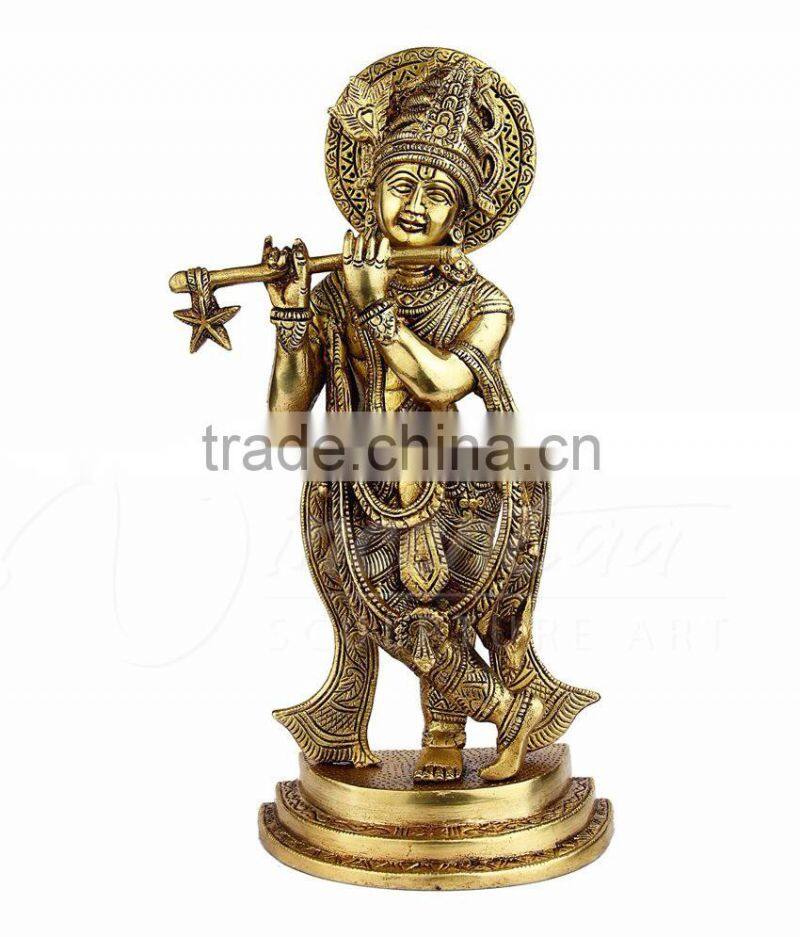 Indoor antique religious metal art crafts bronze lord krishna statue for sale