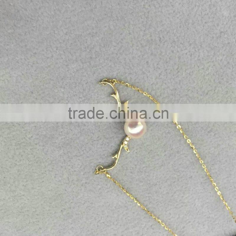 AAA 6.5-7mm white color Akoya pearl with 14k yellow gold chain necklace