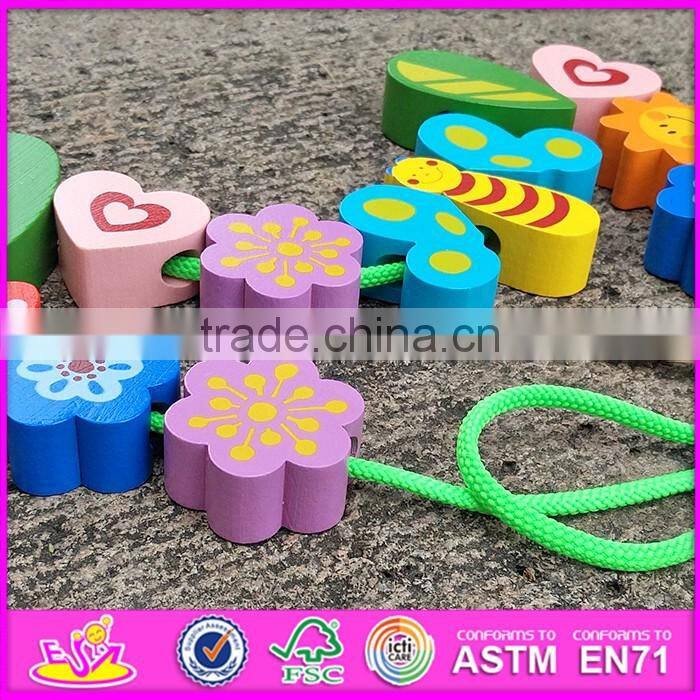 2016 new design educational wooden toddler threading toys W11E063