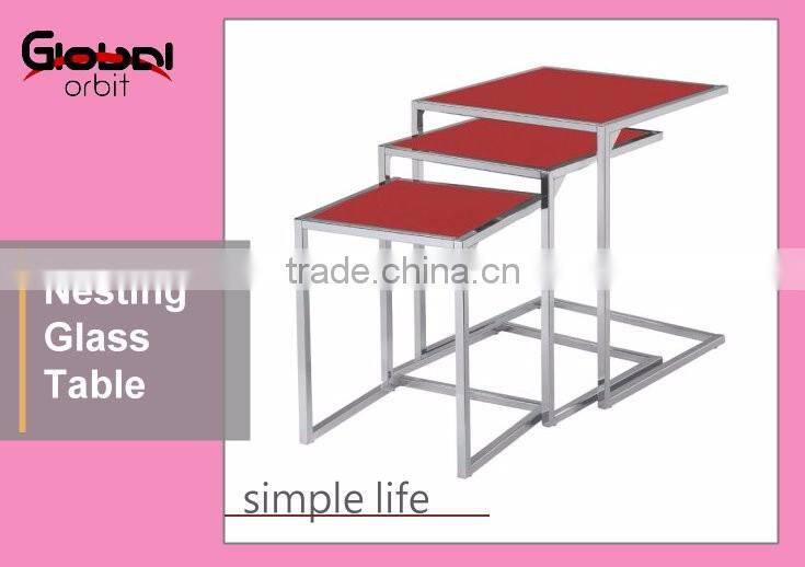 High Quality Durable Tempered Glass Coffee Nesting Metal Side Table