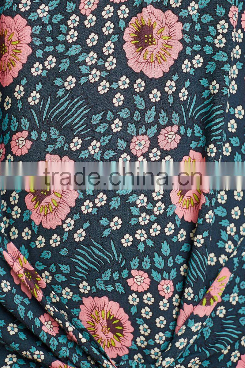 Boho Printed Long Sleeve Tie-Waist Details Frog Women Maxi Dress HSd5208