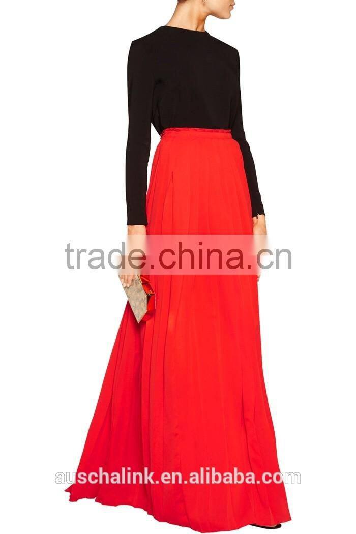 new arrival high quality ladies red long chiffon maxi skirt OEM service
