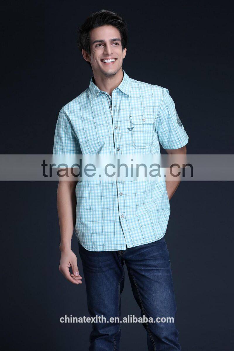 Fashion Short Sleeve Casual Design High Quality 100%Cotton Check Men Shirt